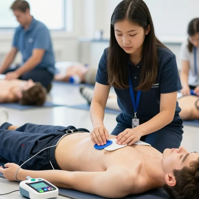 First aid instructor demonstrating advanced workplace emergency response skills in Surrey