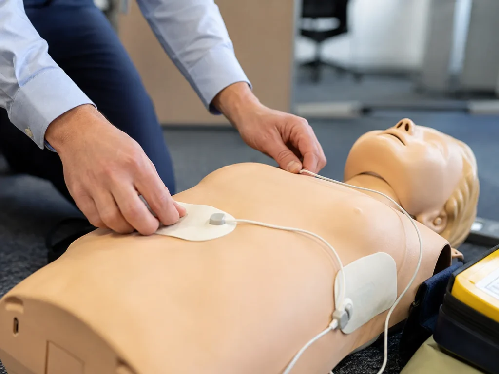 aed pads mannequin office training close up